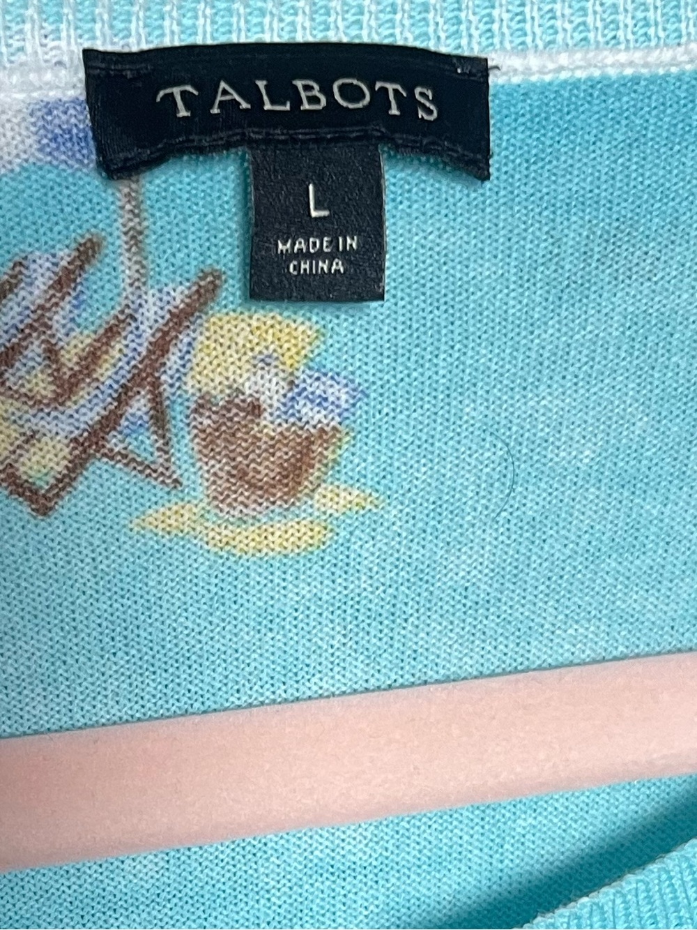 Talbots Life Is A Beach Coastal Novelty Print Cardigan Sweater Blue Size L - Picture 5 of 5